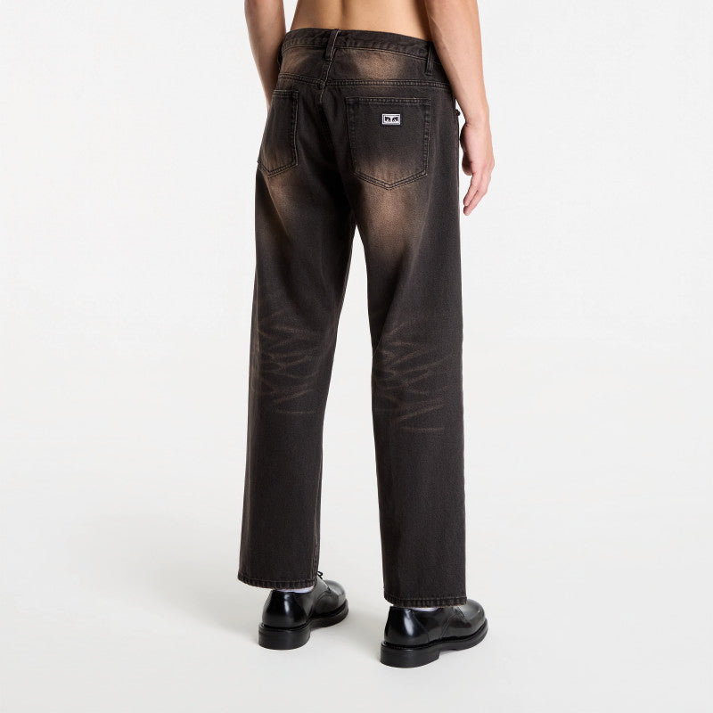 Jeansy Obey Studded Boxcar Straight Leg Denim Black Rust Wash