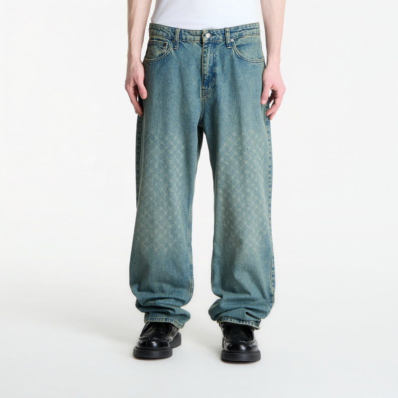 Jeansy Daily Paper Faded Monogram Amba Jeans V2 Bleached Denim Blue