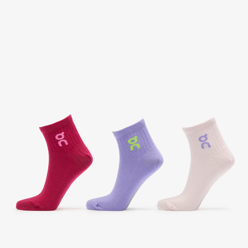 On Logo Sock Mid 3-Pack Orchid/ Comet