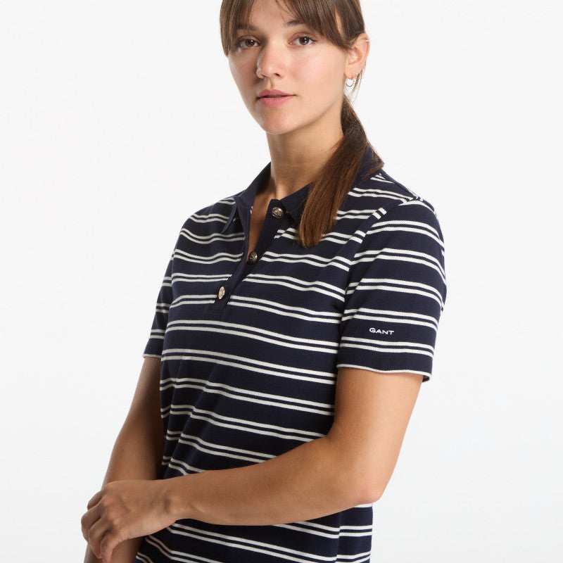 Gant Reg Twin Striped Ls Pique Polo Evening Blue