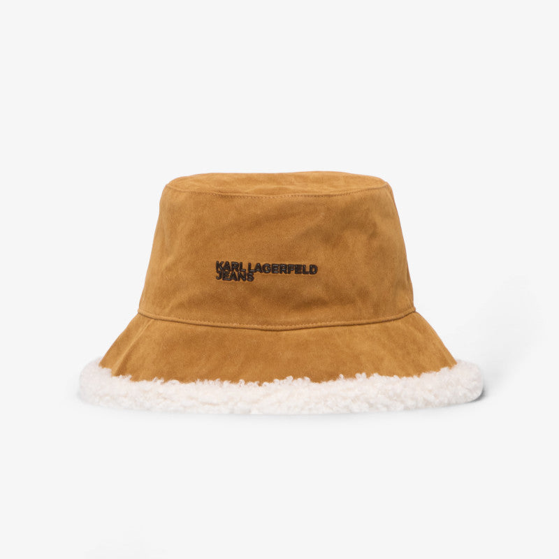 Karl Lagerfeld Jeans Suede Fur Rev Bucket Hat Brown