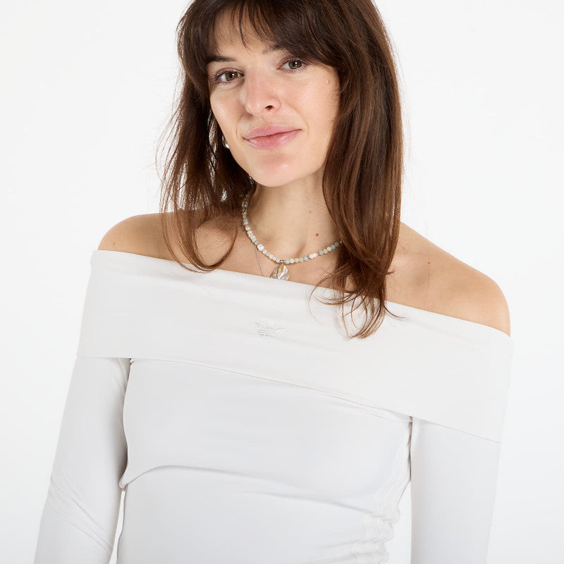 adidas Off-Shoulder Long Sleeve Long-Sleeve Top Cloud White