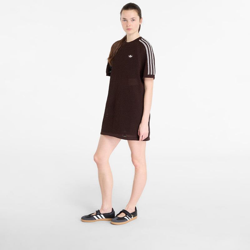Sukienka adidas Knitted Crochet Dress Aurora Coffee