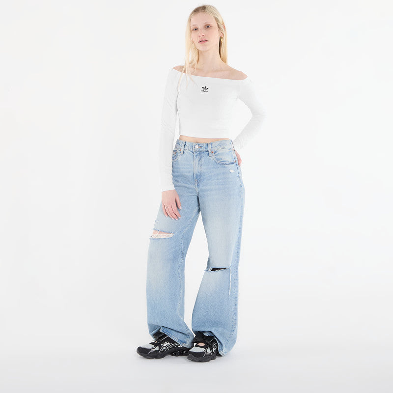 adidas Essentials Rib Off Shoulder Long-Sleeve Top T-Shirt White