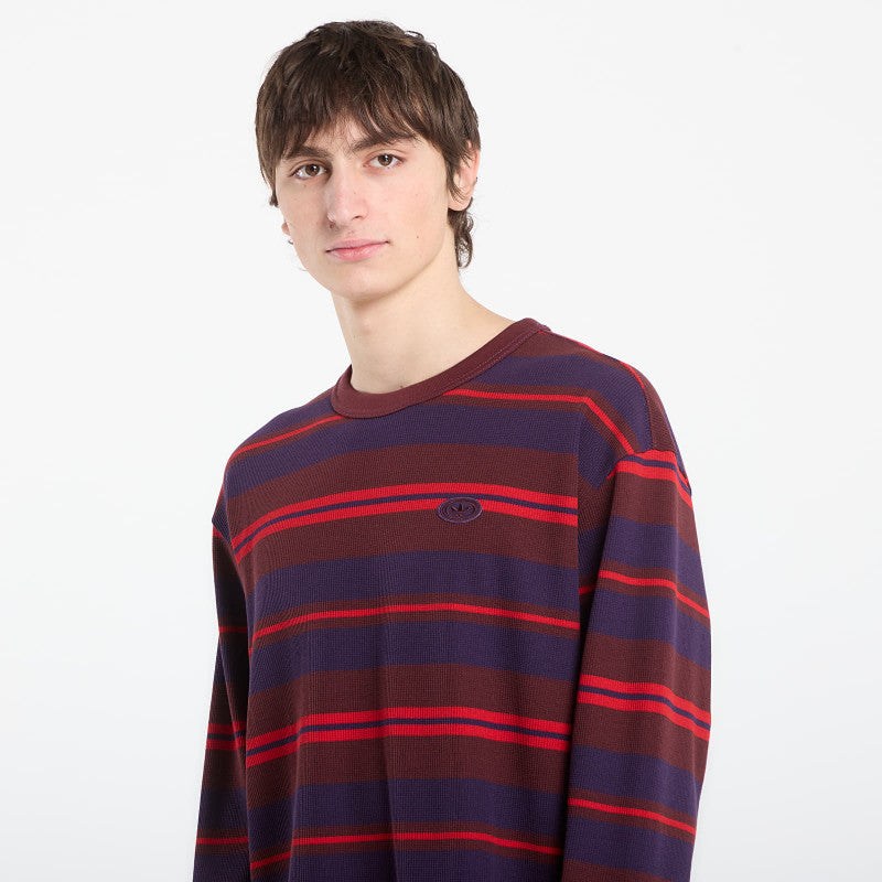 adidas 90S Alternative Sport Long Sleeve Stripe Waffle T-Shirt Aurora Ruby