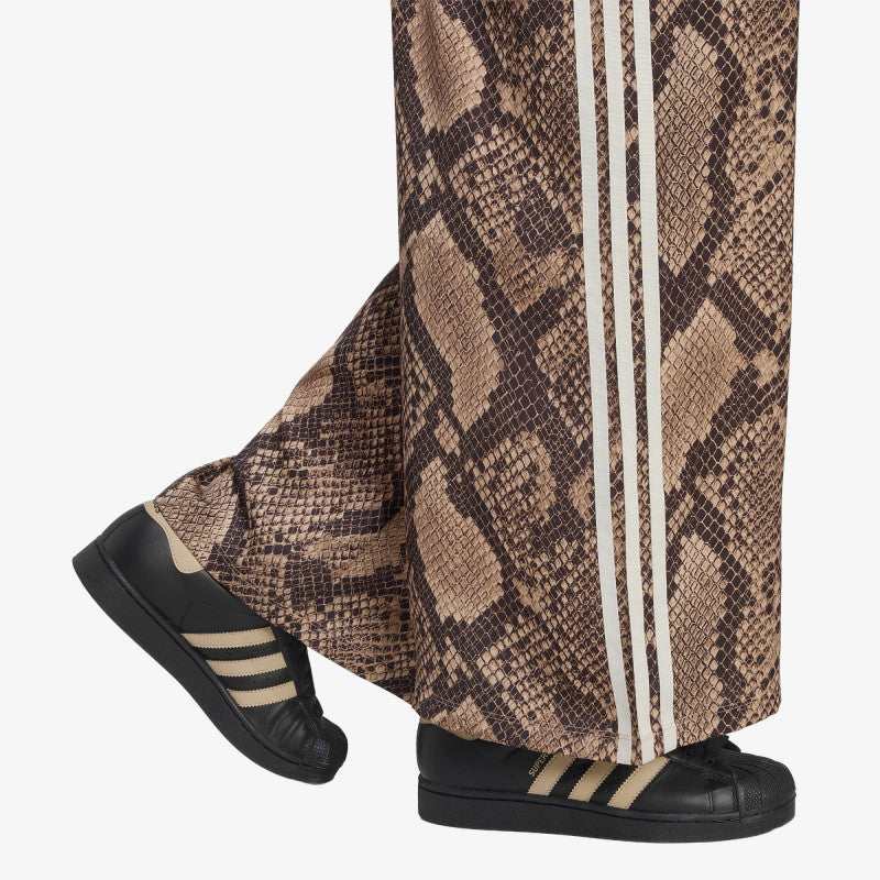 adidas Satin Snake Print Wide Leg Track JOGgers Linen/ Magic Beige