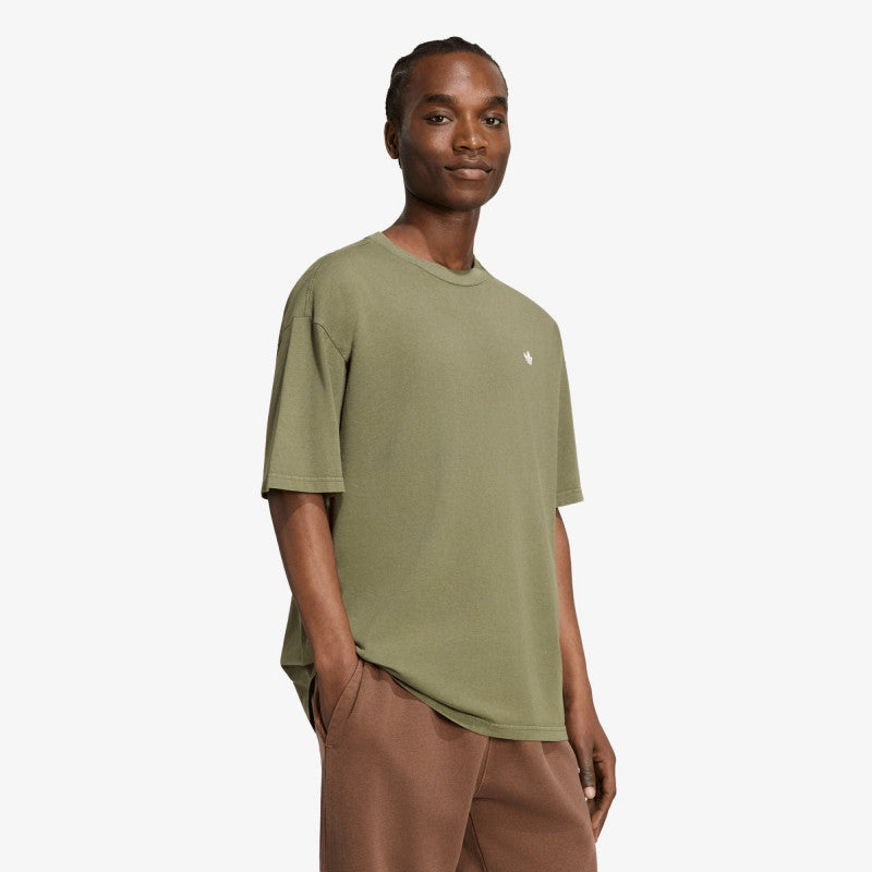 adidas Trefoil Essentials Washed Loose Dropped Shoulder T-Shirt Olive Strata