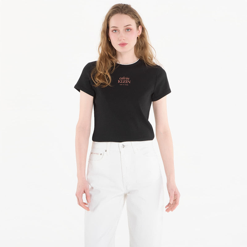 Calvin Klein Jeans Ss 2X2 Baby Rib Logo Baby Tee Black