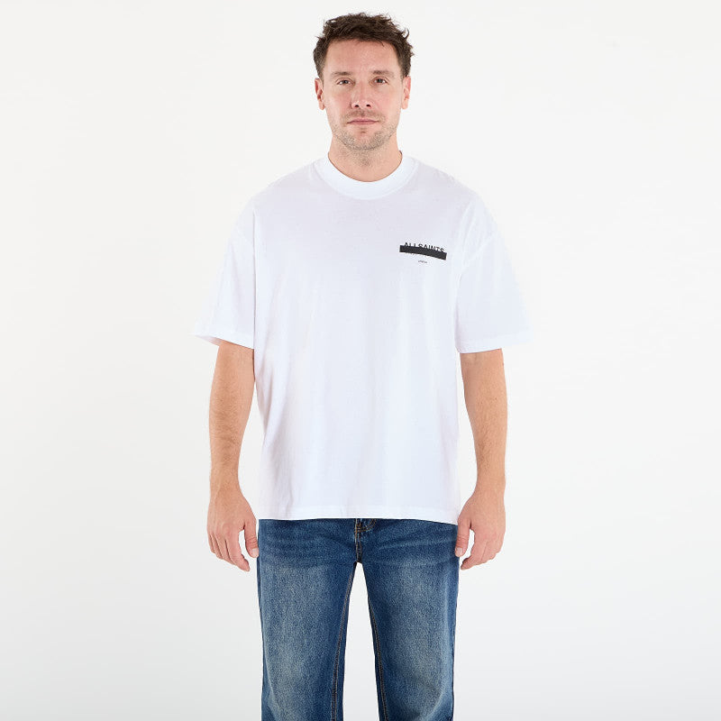 AllSaints Redact Oversized Embroidered Logo T-Shirt Ashen White