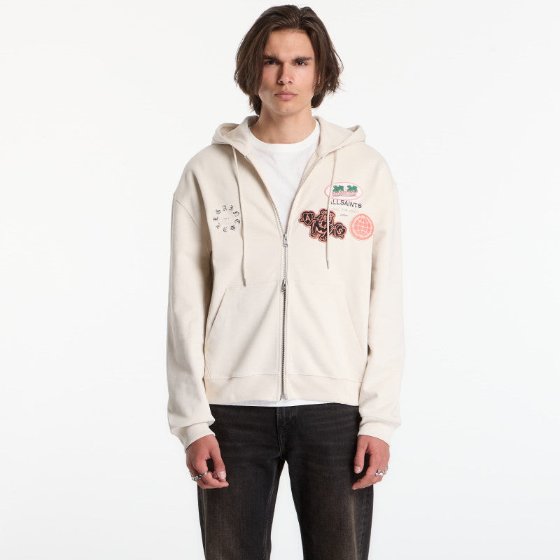 AllSaints Patcher Zip Through Sweatshirt Dusk White