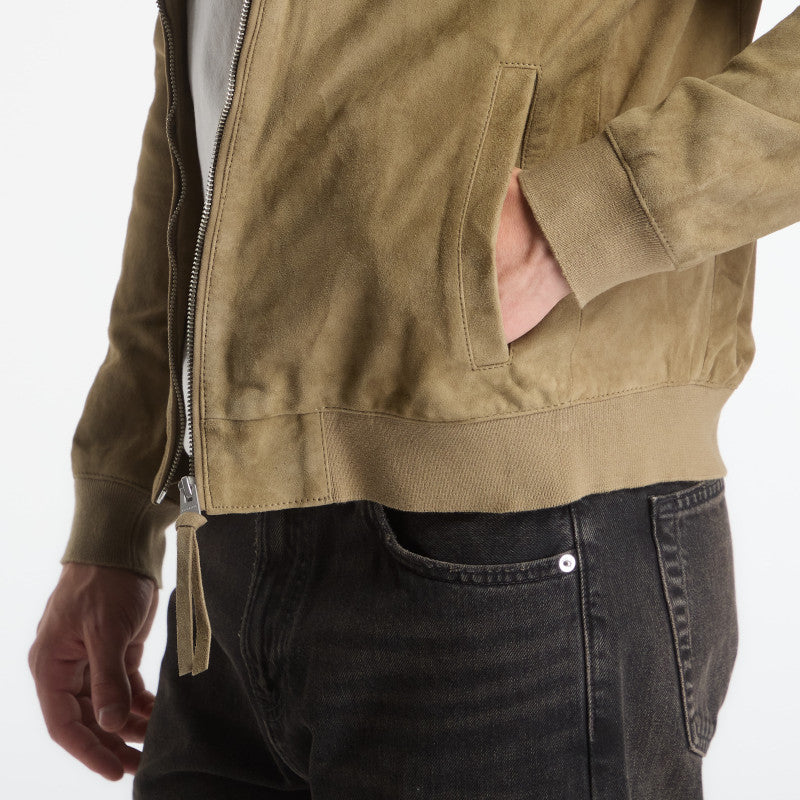 AllSaints Morten Suede Bomber Olive Green