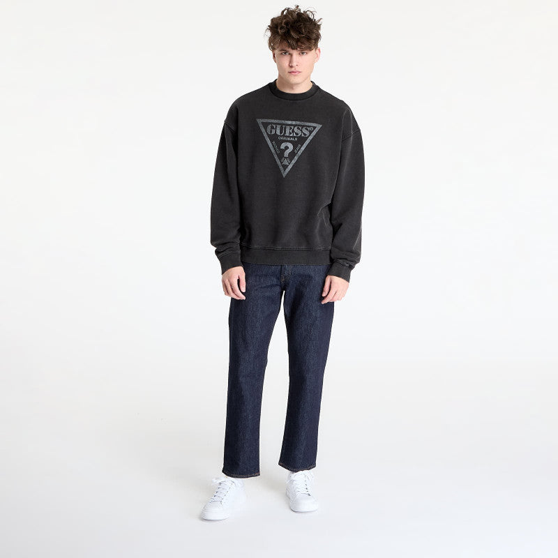 GUESS Originals Eco Vintage Triangle Crewneck Sweatshirt Jet Black Multi