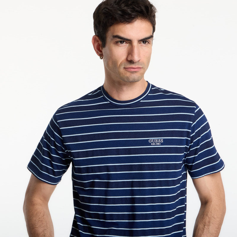 GUESS Cn Ss Indigo Stripes Embro Tee Dark Indigo White St