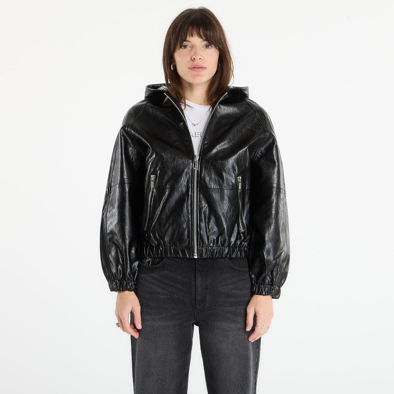 Michael Kors Faux Leather Hoodie Black