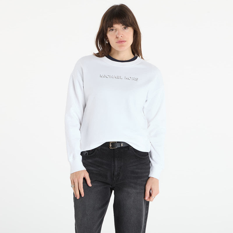 Michael Kors Mk Shdw Embssed Logo Crew White