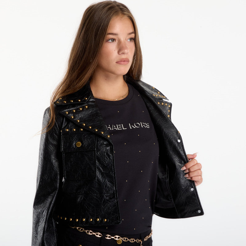 Michael Kors Studded Fx Leather Jacket Black