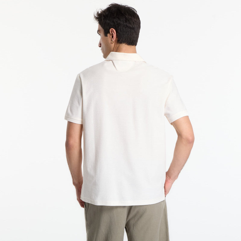 Tommy Hilfiger V Neck Crepe Classic Polo Tee Ivory Petal