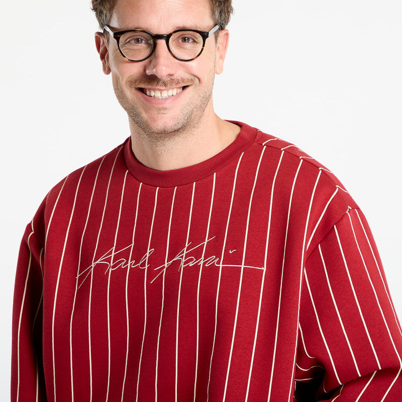 Karl Kani Autograph Pinstripe Sweat Os Crewneck Red