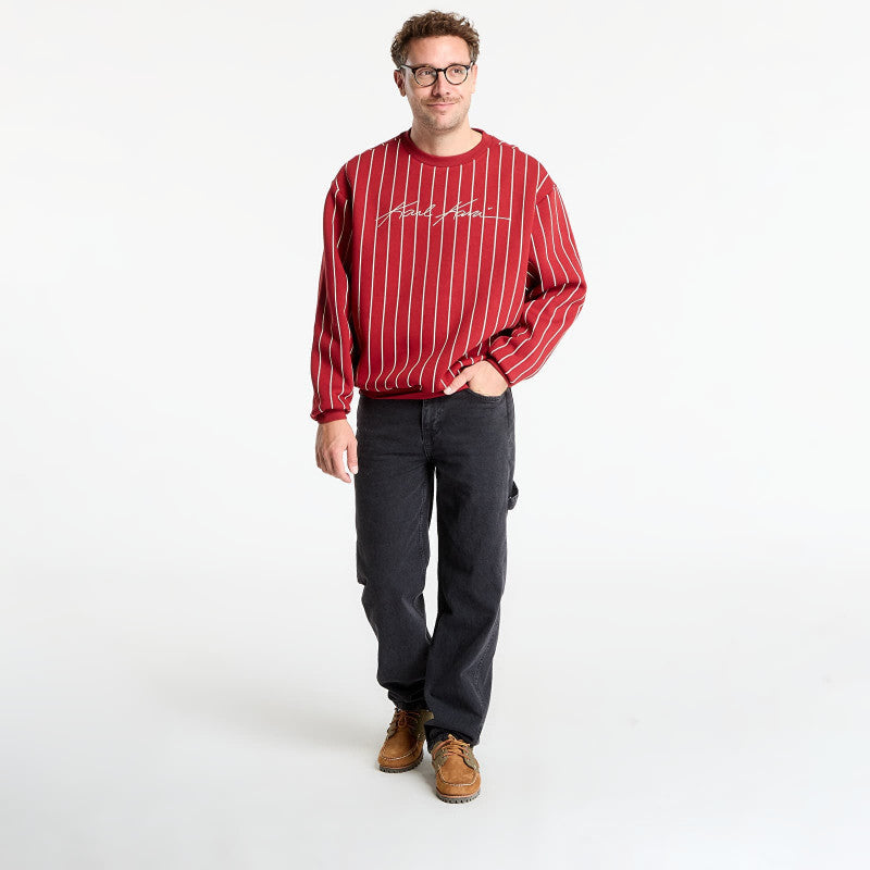 Karl Kani Autograph Pinstripe Sweat Os Crewneck Red