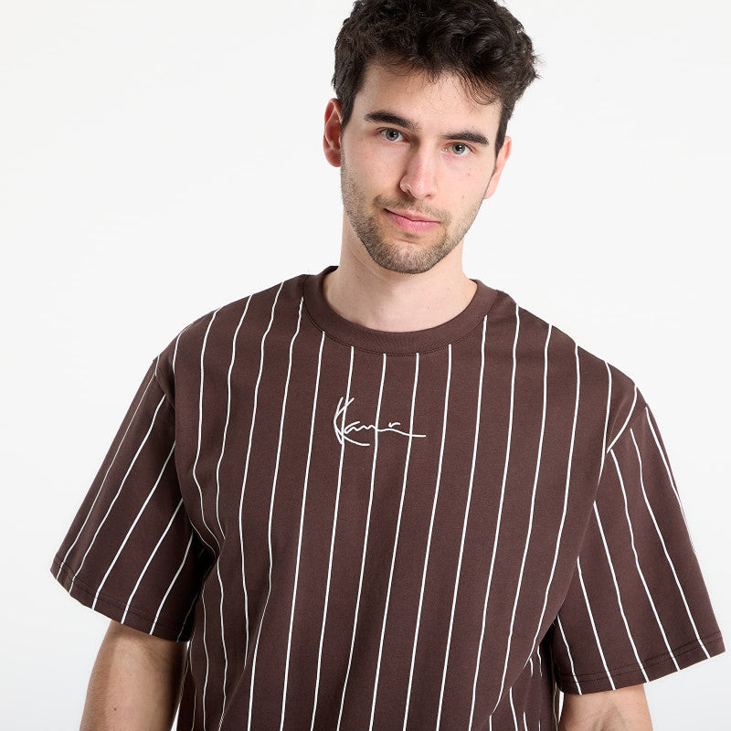 Karl Kani Small Signature Essential Pinstripe Tee Brown
