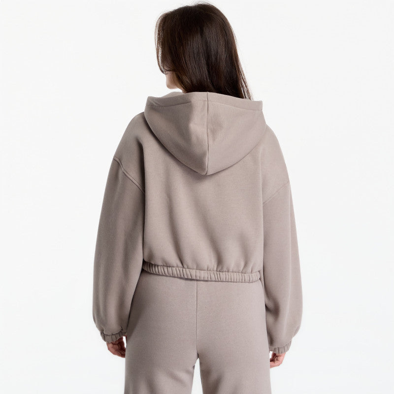 Urban Classics Fluffy Cropped Zip Hoodie Deep Taupe