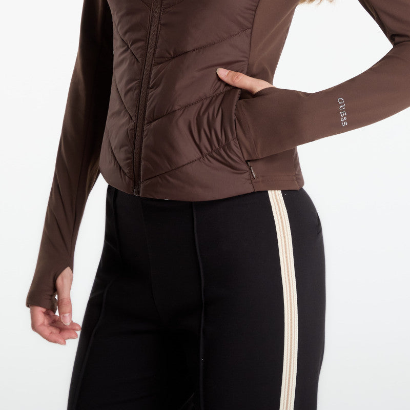 GUESS Grazia Mix Fabric Padded Jacket Dark Coffee