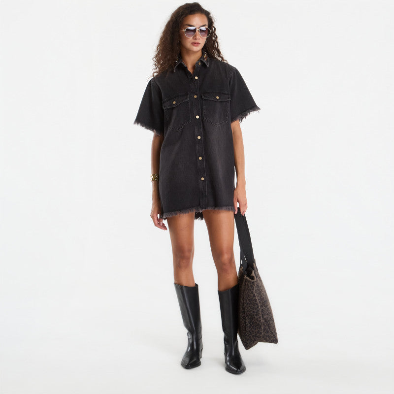 Sukienka AllSaints Filou Denim Dress Overdyed Brown