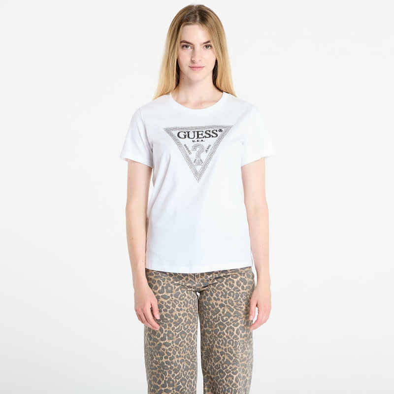 GUESS Ss Cn Krystal Triangle Tee White
