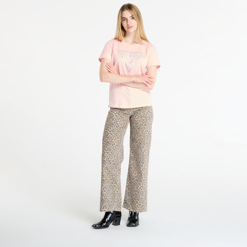 GUESS Ss Cn Krystal Triangle Tee Pink