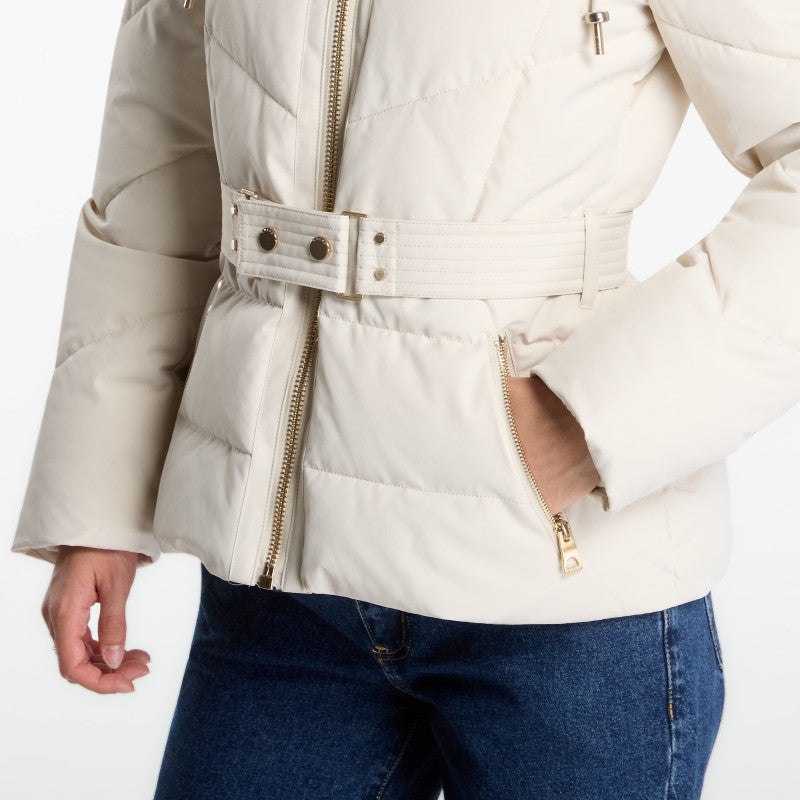 Guess Jeans New Fatema Short Belted Puffer Creme Brulee