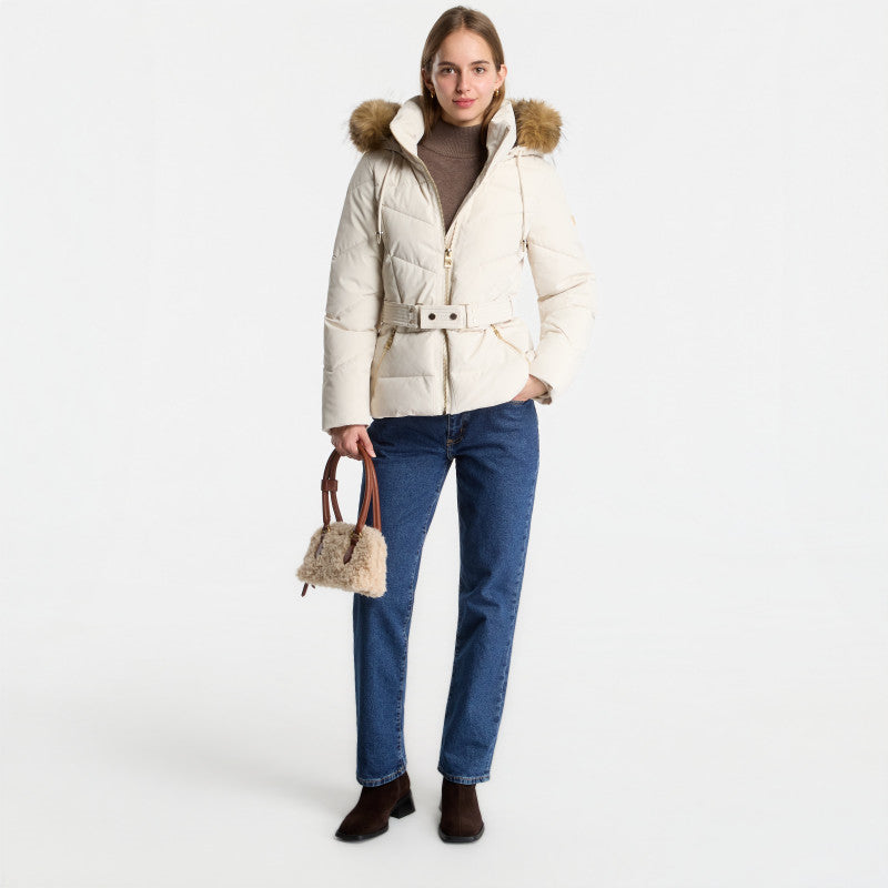 Guess Jeans New Fatema Short Belted Puffer Creme Brulee