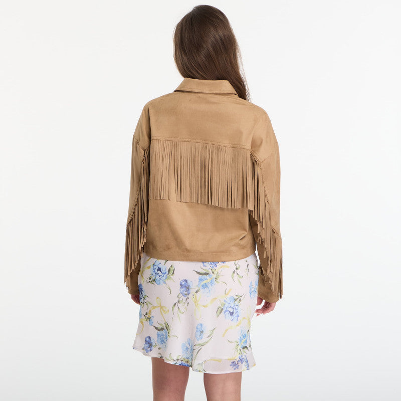 GUESS Ls Ibby Fringe Jacket Wet Sand