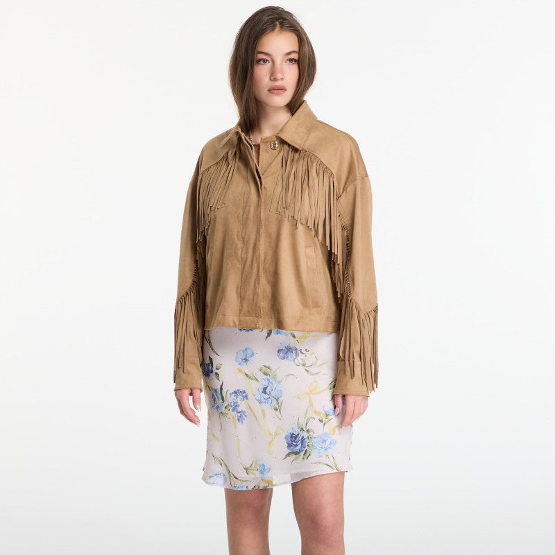 GUESS Ls Ibby Fringe Jacket Wet Sand