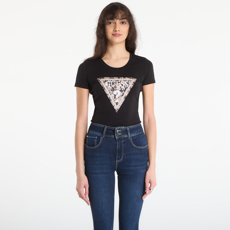 Guess Jeans Ss Cn Leo Triangle Tee Jet Black