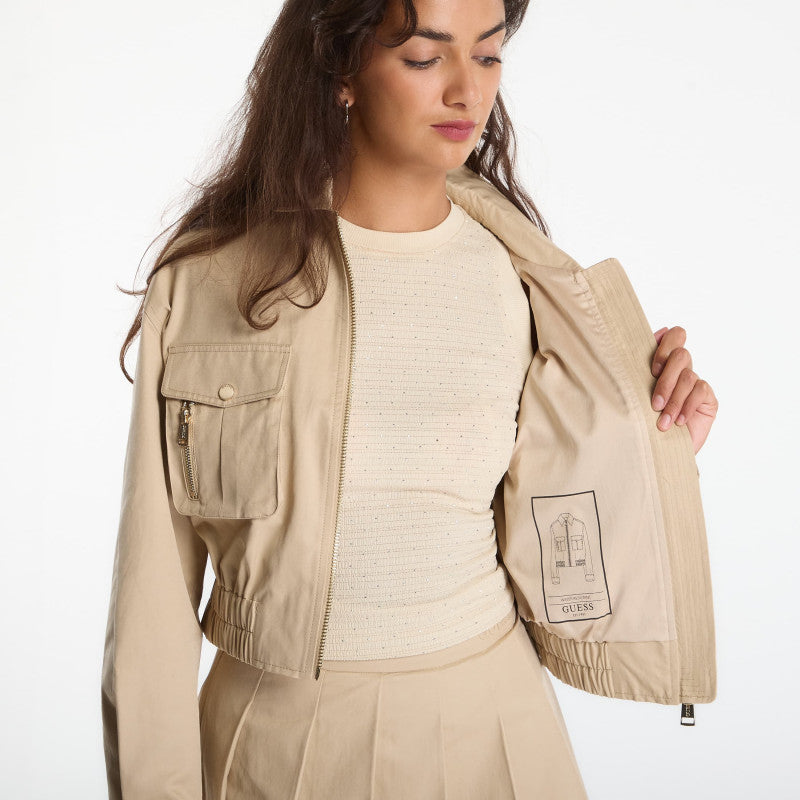 GUESS Juliane Utility Cargo Pocket Jacket Safari Tan
