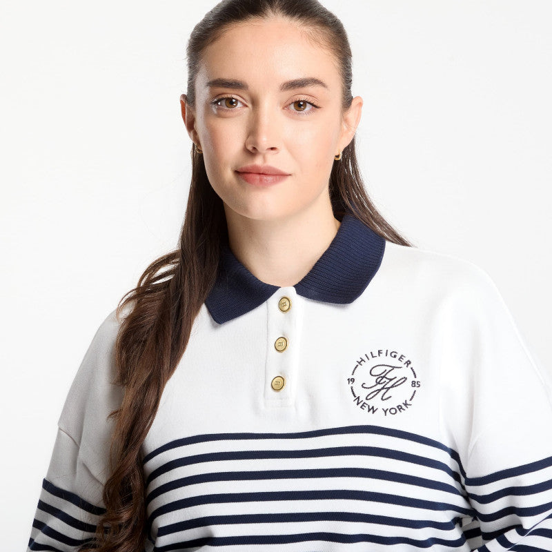 Tommy Hilfiger Roundal Collar Sweatshirt Wide Strp Ecru / Dark Night Navy