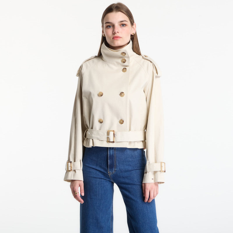 Tommy Hilfiger Cotton Crop Trench Jacket Light Silt